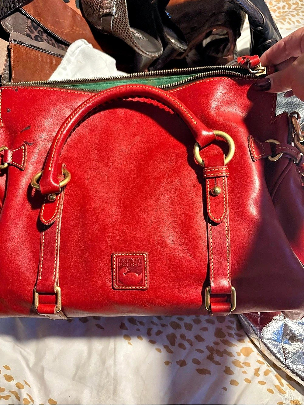 Dooney and Bourke Red Satchel Gold-Tone Hardware